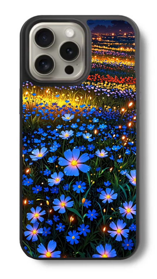 Glow Blue Flowers Glass Phone Cover